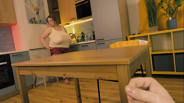 Stepmom noticed her stepson jerking off under a table and decided to help