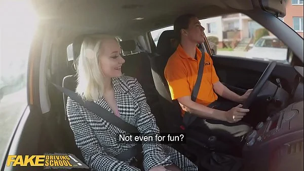 Fake Driving School Blonde Marilyn Sugar in Black Stockings Sex in Car