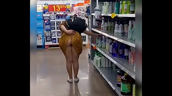 Hotwife exhibitionist public no panties and butt plug at Walmart