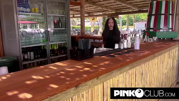 Naughty bartender Isabella fucks with black customer