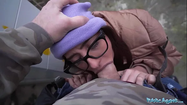 Public Agent Ale Danger demonstrating how far she can deepthroat a big fat cock