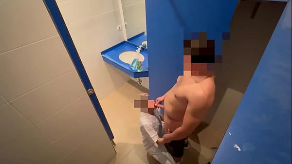 I surprise the gym cleaning girl who when she comes in to clean the toilet she catches me jerking off and helps me finish cumming with a blowjob