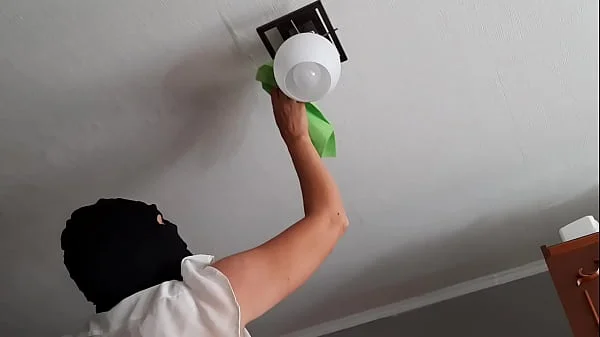 While my housekeeper washed the chandelier I watched her and masturbated - Lesbian illusion girls