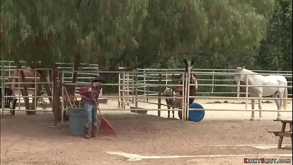 Cowboy anal fucks bound teen outdoors