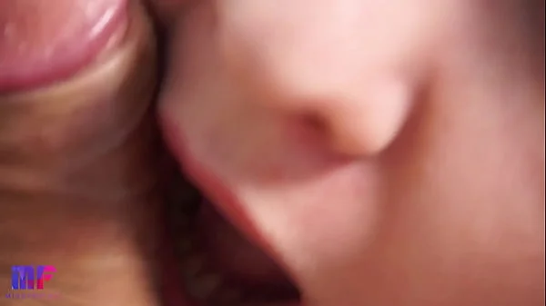 Close-up blowjob with cum in mouth and swallowing