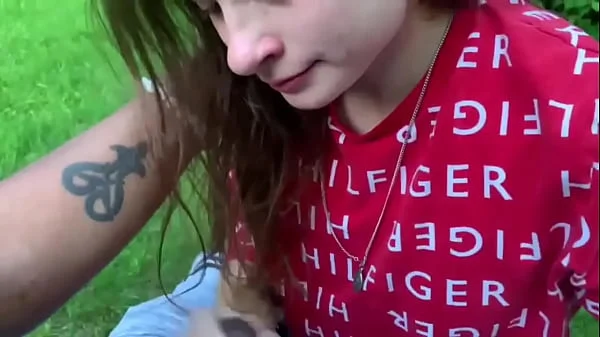 Dyke sucks sloppy dick on park bench