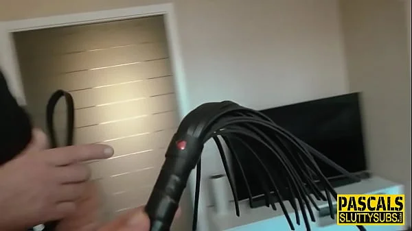 Bound and whipped sub gets throat and pussy fucked