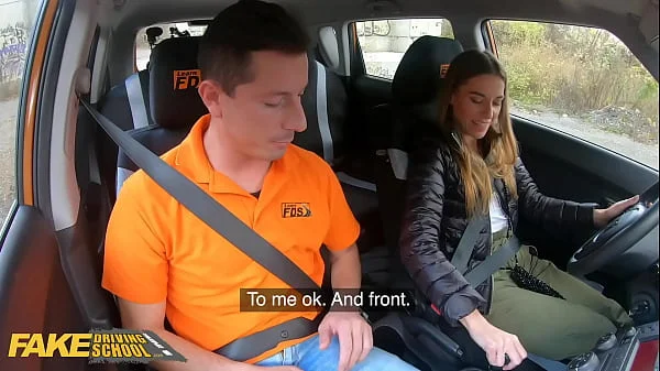 FakeDrivingSchool Backseat Fuck for Eveline Dellai After Breakdown