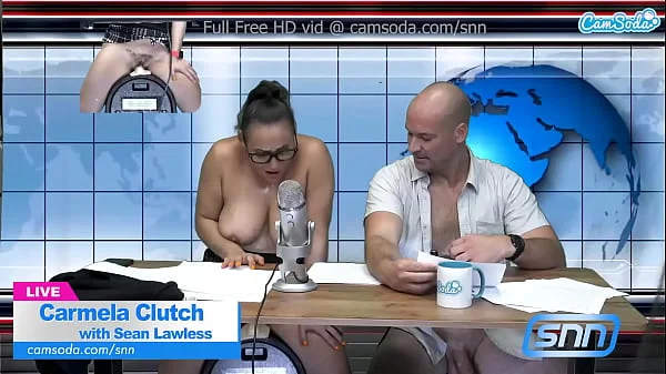 Big Boobs MILF sucks and fucks during live news feed