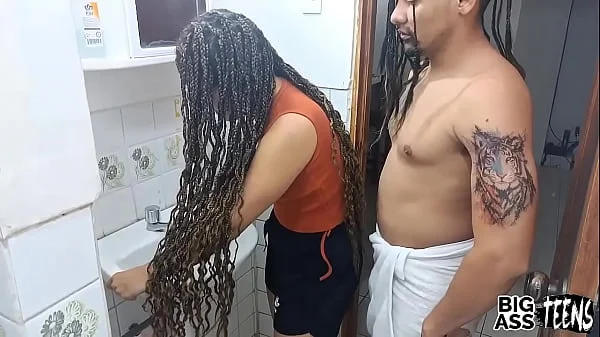 I cum in my stepsister's tight pussy Sex rapidin in the bathroom before our parents arrive Stepsister with a big ass