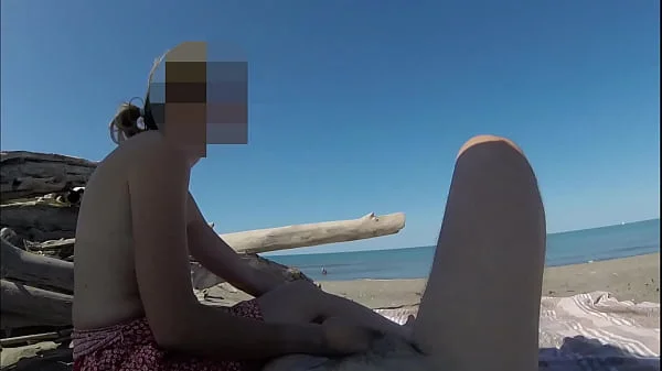 Strangers caught my wife touching and masturbating my cock on a public nude beach - Real amateur french - MissCreamy