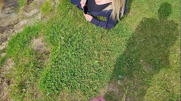 The exhibitionist man saw a lonely girl in nature and took out his dick in front of her and began to masturbate the dick in front unfamiliar beauty, he risks scaring her, but she likes to look at a big male dick and wants to see his cumshot